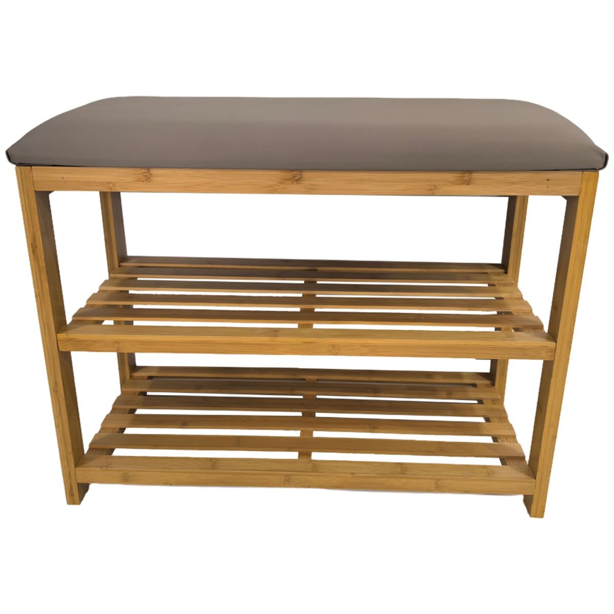 L.T. Williams 2-tier bamboo shoe rack with bench seat - Grey seat, eco-friendly bamboo - 9923-LT