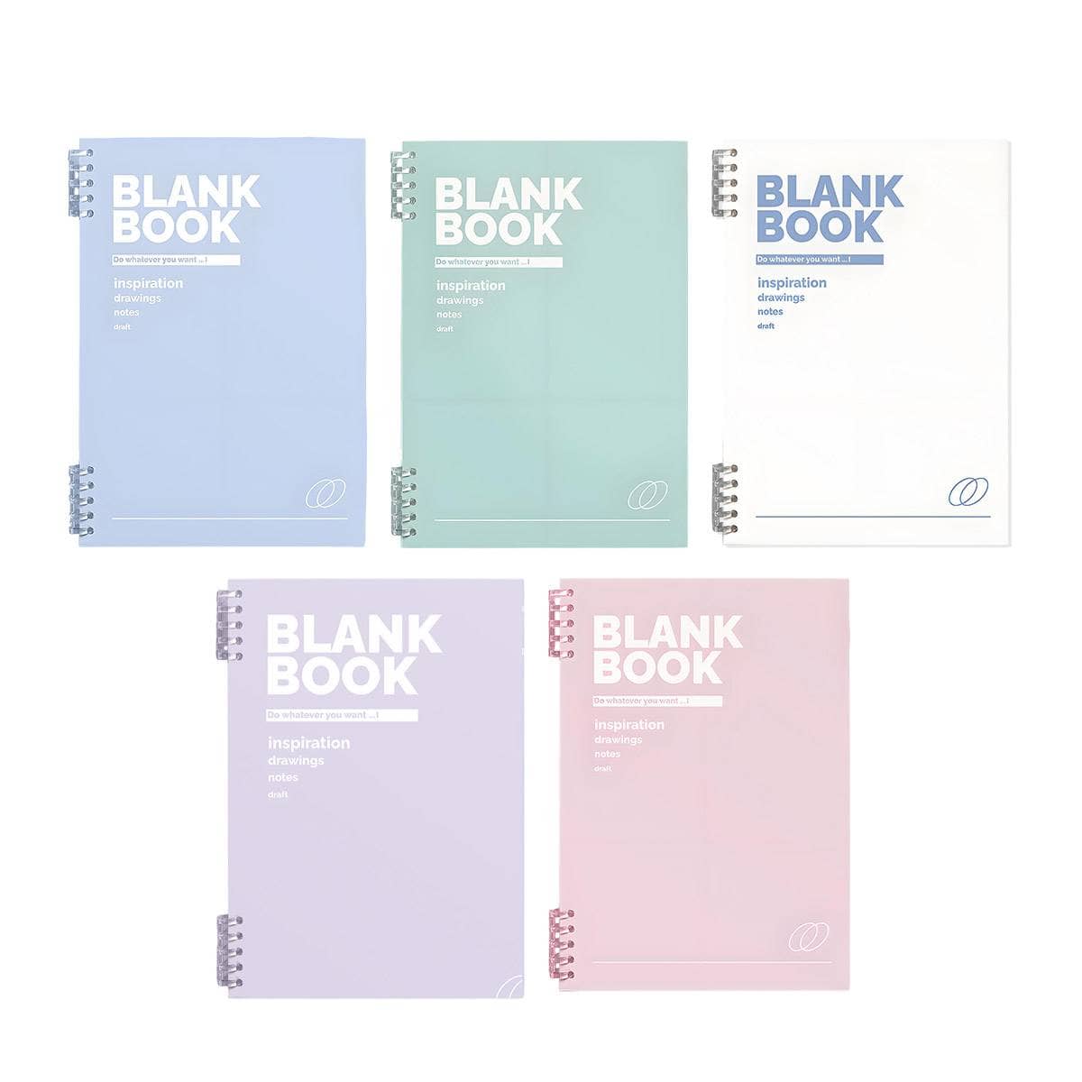 A4 Blank Coil Notebooks Set of 5 Colours Soft Cover 60 Sheets Each - view 2