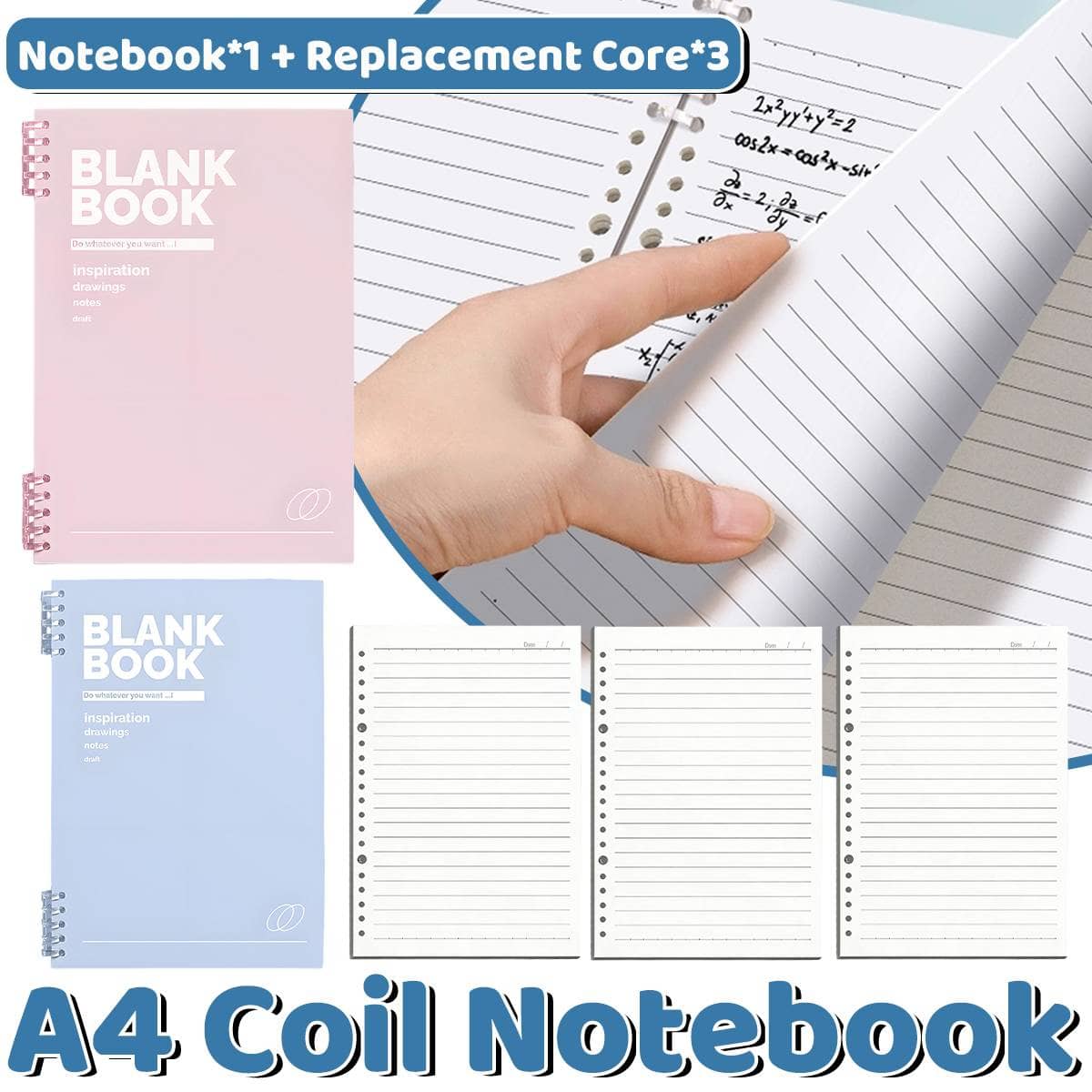 A4 Coil Notebook with 3 Lined Refills - Light Pink - view 2
