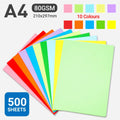 A4 Coloured Paper - 10 Assorted Colours, 500 Sheets, 80gsm
