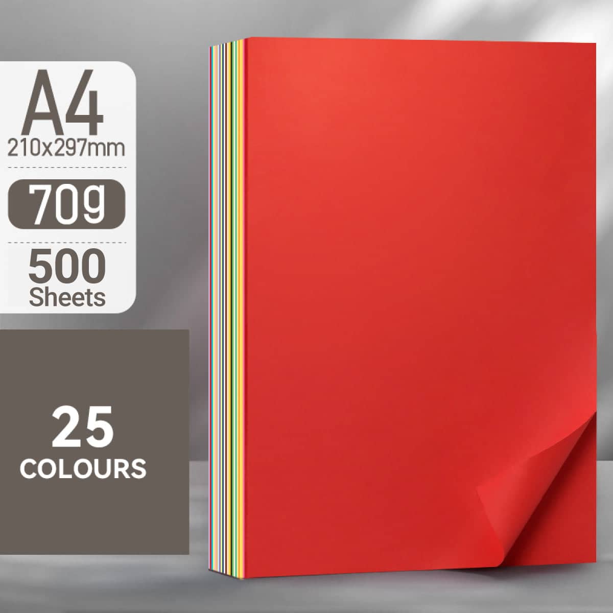A4 Coloured Paper - 25 Assorted Colours, 500 Sheets, 70gsm