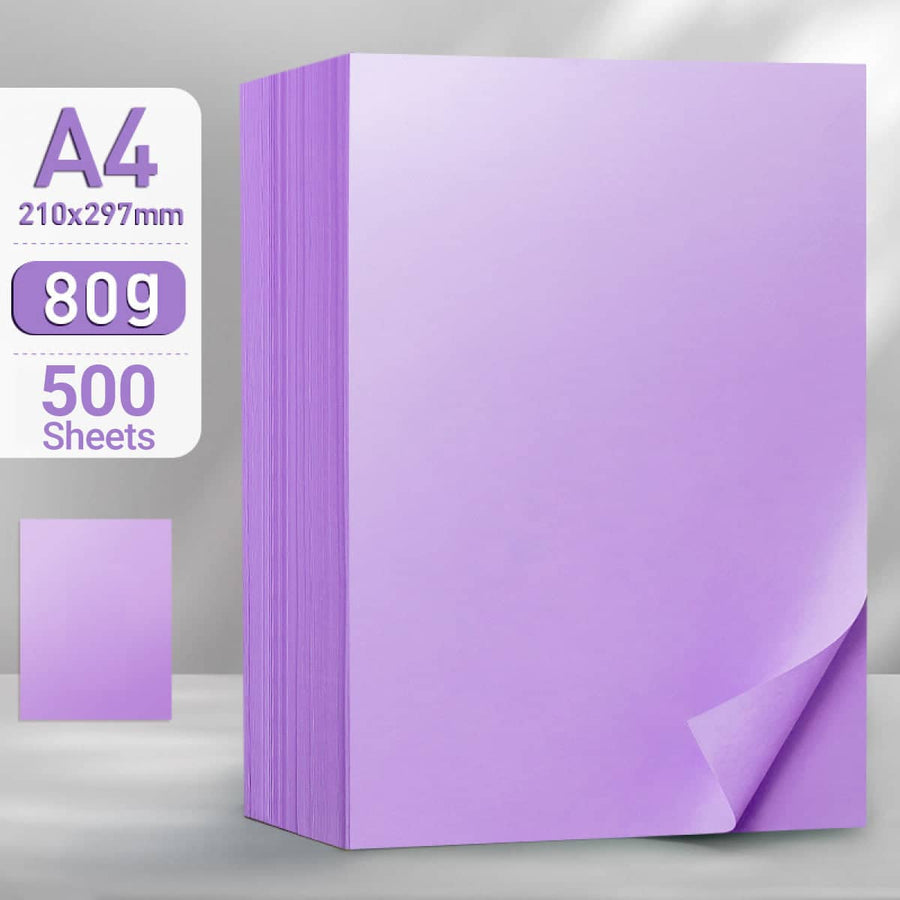A4 Coloured Paper 80gsm, 500 Sheets for Craft and School - Light Purple