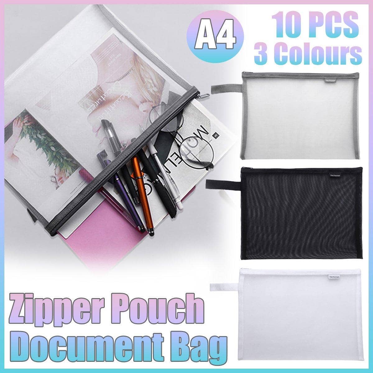 A4 Mesh Document Pouches, 34 x 25 cm, Pack of 10 - Black - view 2