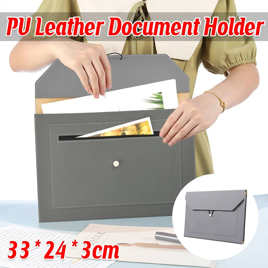 A4 Waterproof Document Bag for Office and School in PU Leather, Grey