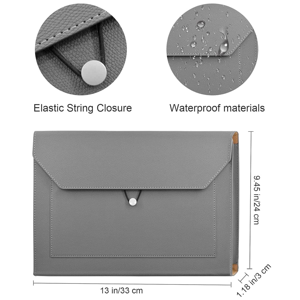 A4 Waterproof Document Bag for Office and School in PU Leather, Grey - view 3