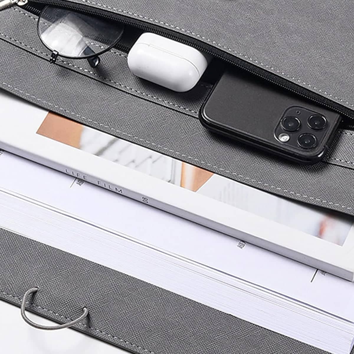 A4 Waterproof Document Bag for Office and School in PU Leather, Grey - view 5