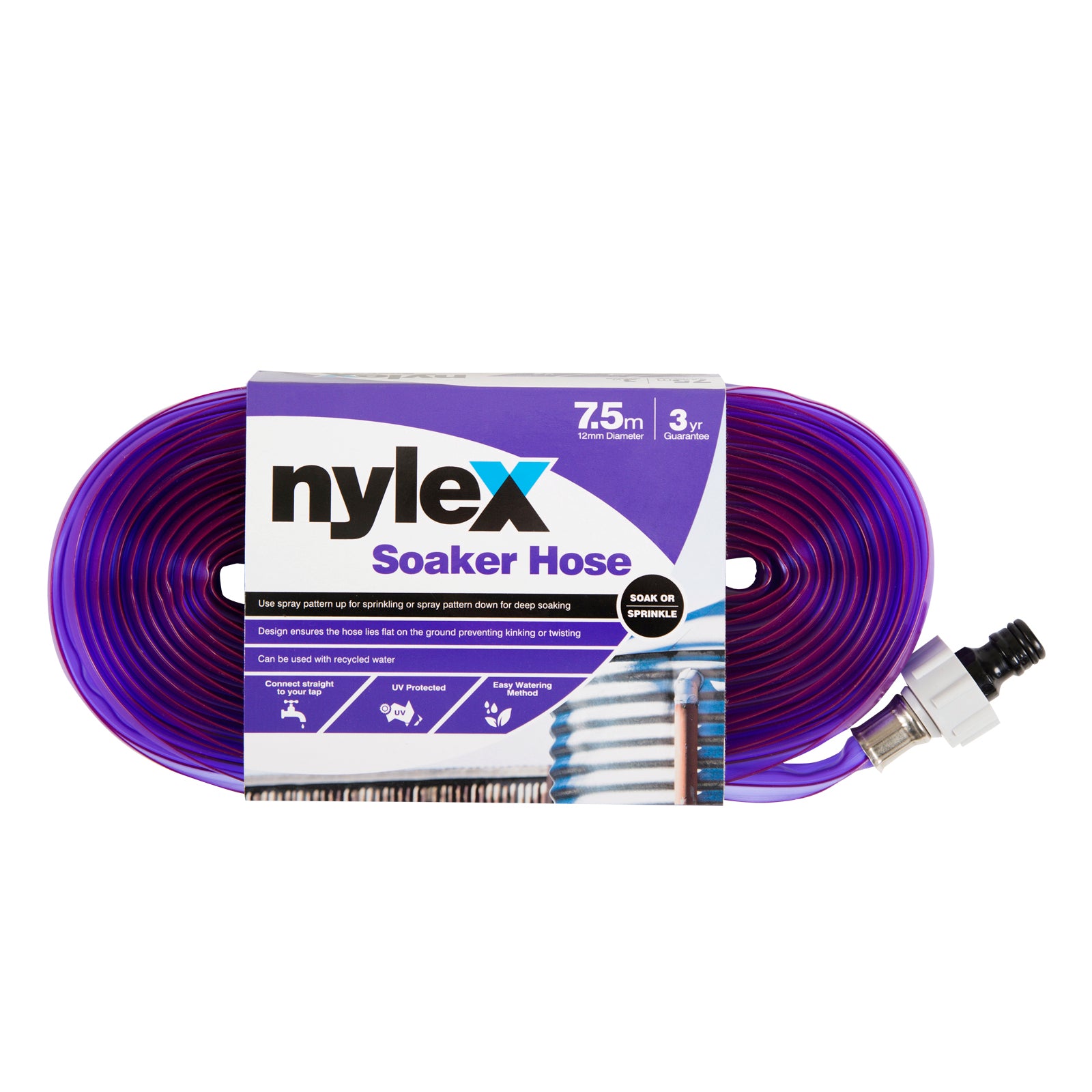 Nylex 12mm x 7.5m Recycled Water Soaker Hose Purple