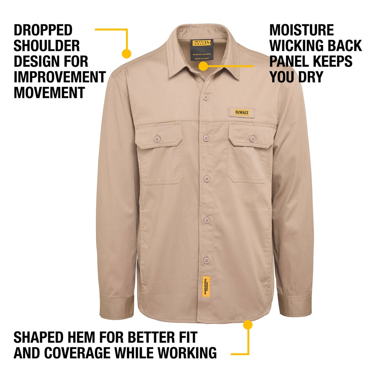 DEWALT Khaki Granite Long Sleeve Button Up Shirt XL - Moisture Resistant, Durable - SuperSaverAU - view 3