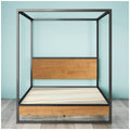 Zinus Ironline Queen canopy bed frame - black steel with wood accents, non-slip slats - AU-IRPBHC-14Q