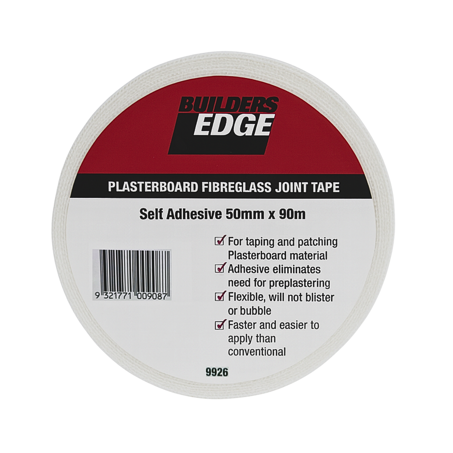 Builders Edge 50mm x 90m Fibreglass Plasterboard Joint Tape, Self-Adhesive Mesh