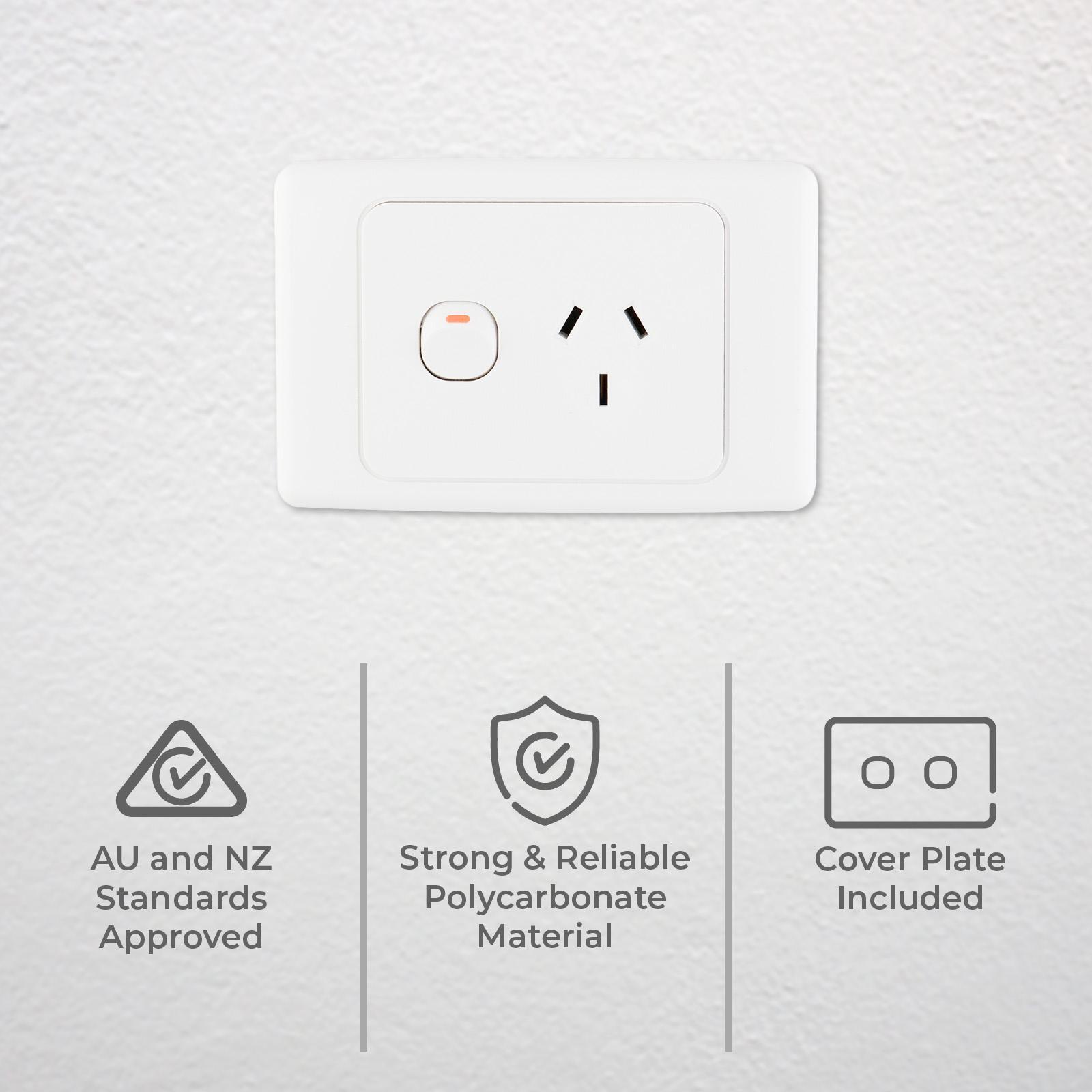 DETA Single Power Point White Polycarbonate 10A 250V Switched Outlet