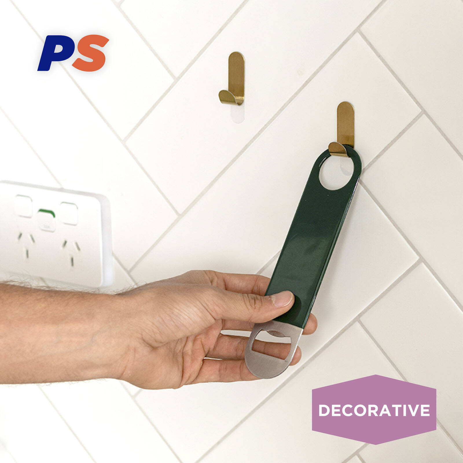 Permastik Small Brass Metal Hooks 6 Pack - Brushed Brass Stainless Steel, Holds 300g