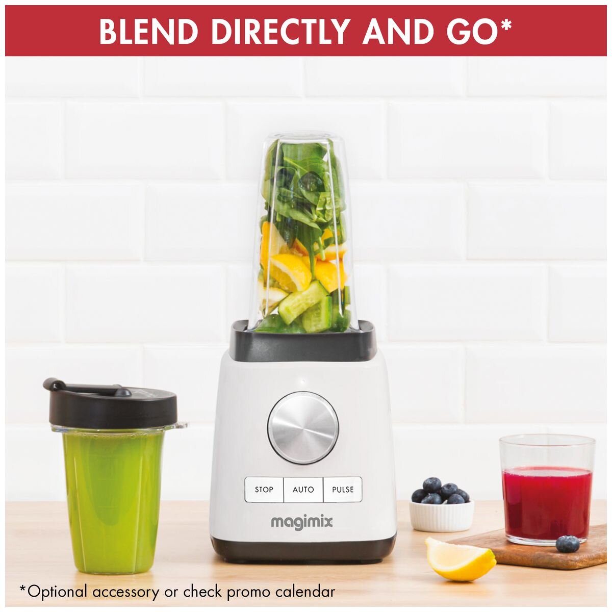 Magimix Premium Power Blender 1.8L 1300W - White - Glass Jug - Mill and Blend Cups - 11638AU
