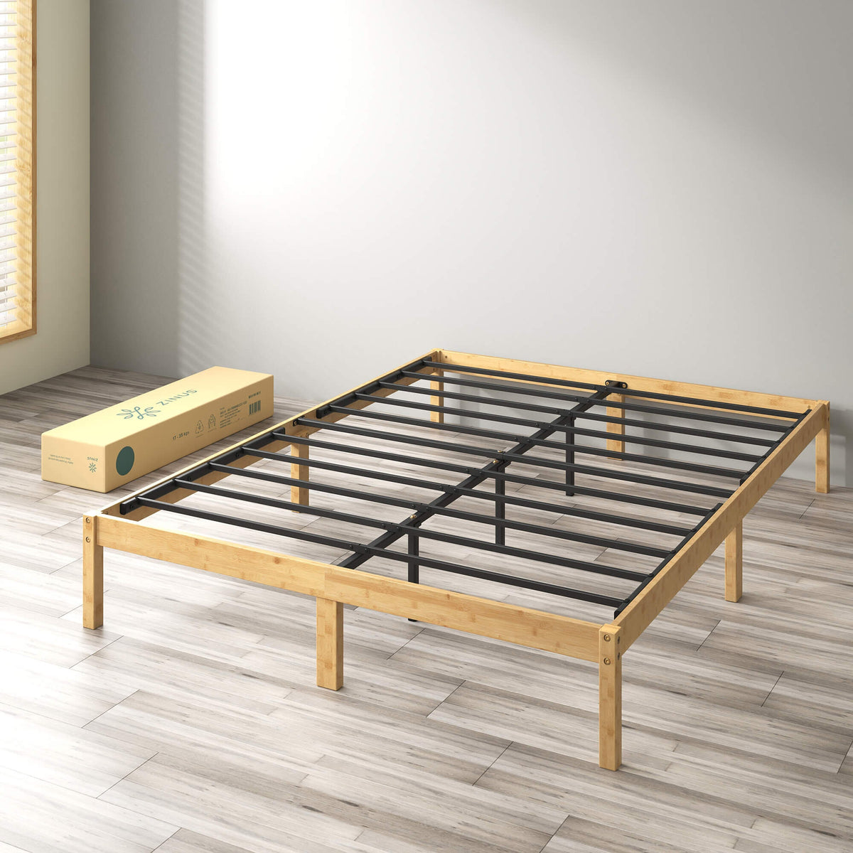 Zinus Moiz King Bamboo Wooden Bed Base - Bamboo Frame and Legs, No Box Spring Required - AU-FBMMB2ZC-12K