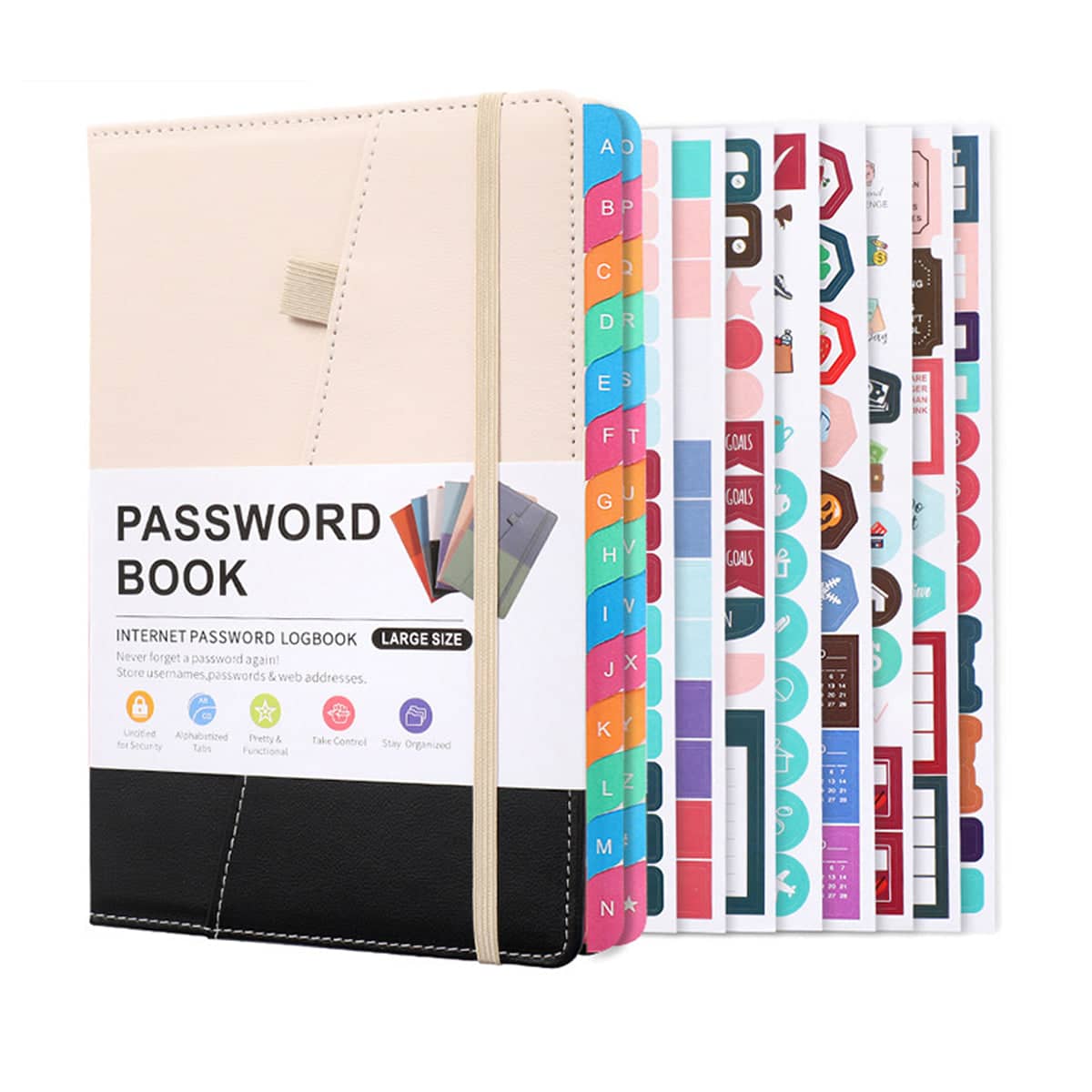 A5 Password Book with Alphabetical Tabs for Internet Login Passwords - Black and White