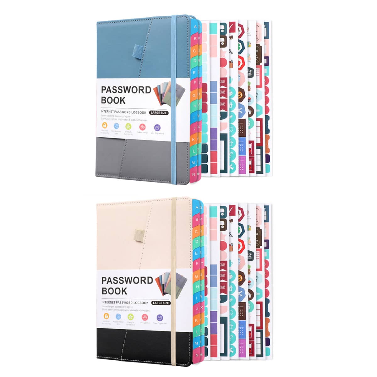 A5 Password Book with Alphabetical Tabs for Internet Login Passwords - Black and White - view 3