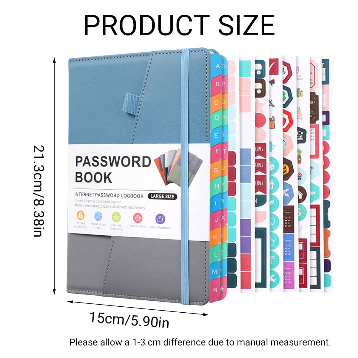 A5 Password Book with Alphabetical Tabs for Internet Login Passwords - Black and White - view 4