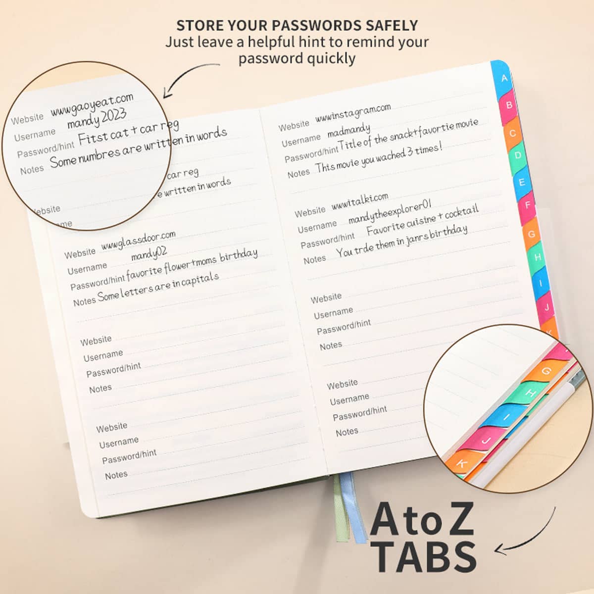 A5 Password Book with Alphabetical Tabs for Internet Login Passwords - Black and White - view 5