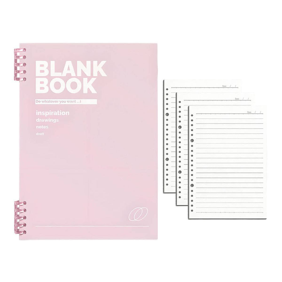 A5 Refillable Binder Notebook with 3 Lined Refills - Light Pink