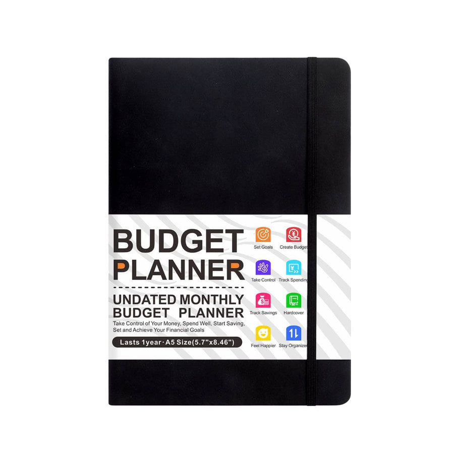 A5 Undated Monthly Budget Planner Hardcover Notebook - Black