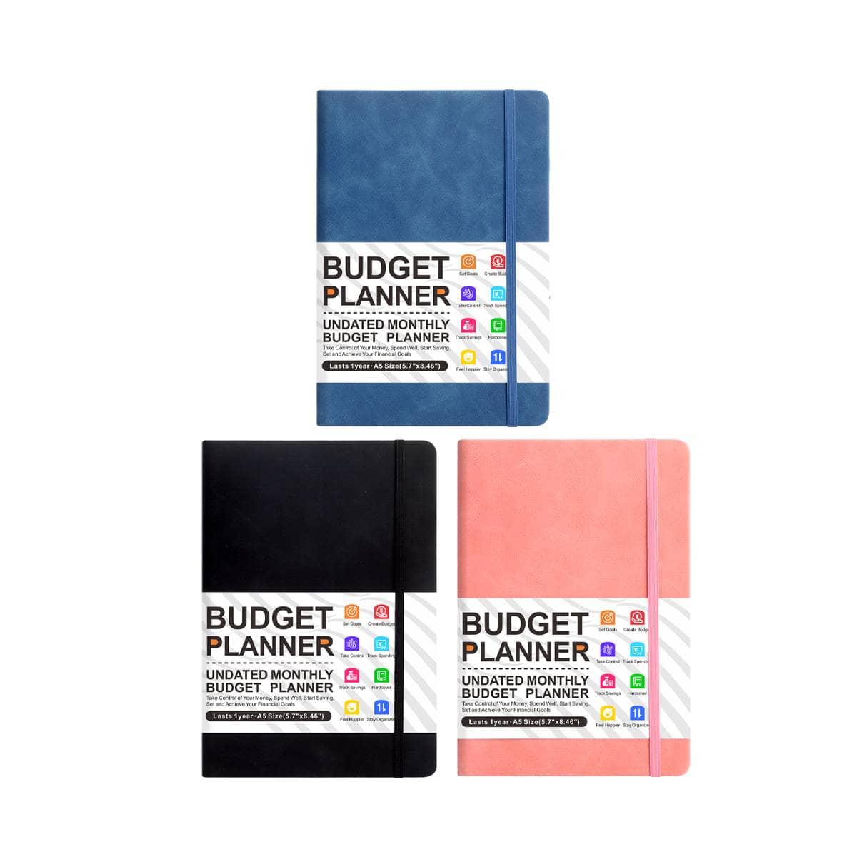 A5 Undated Monthly Budget Planner Hardcover Notebook - Black - view 3