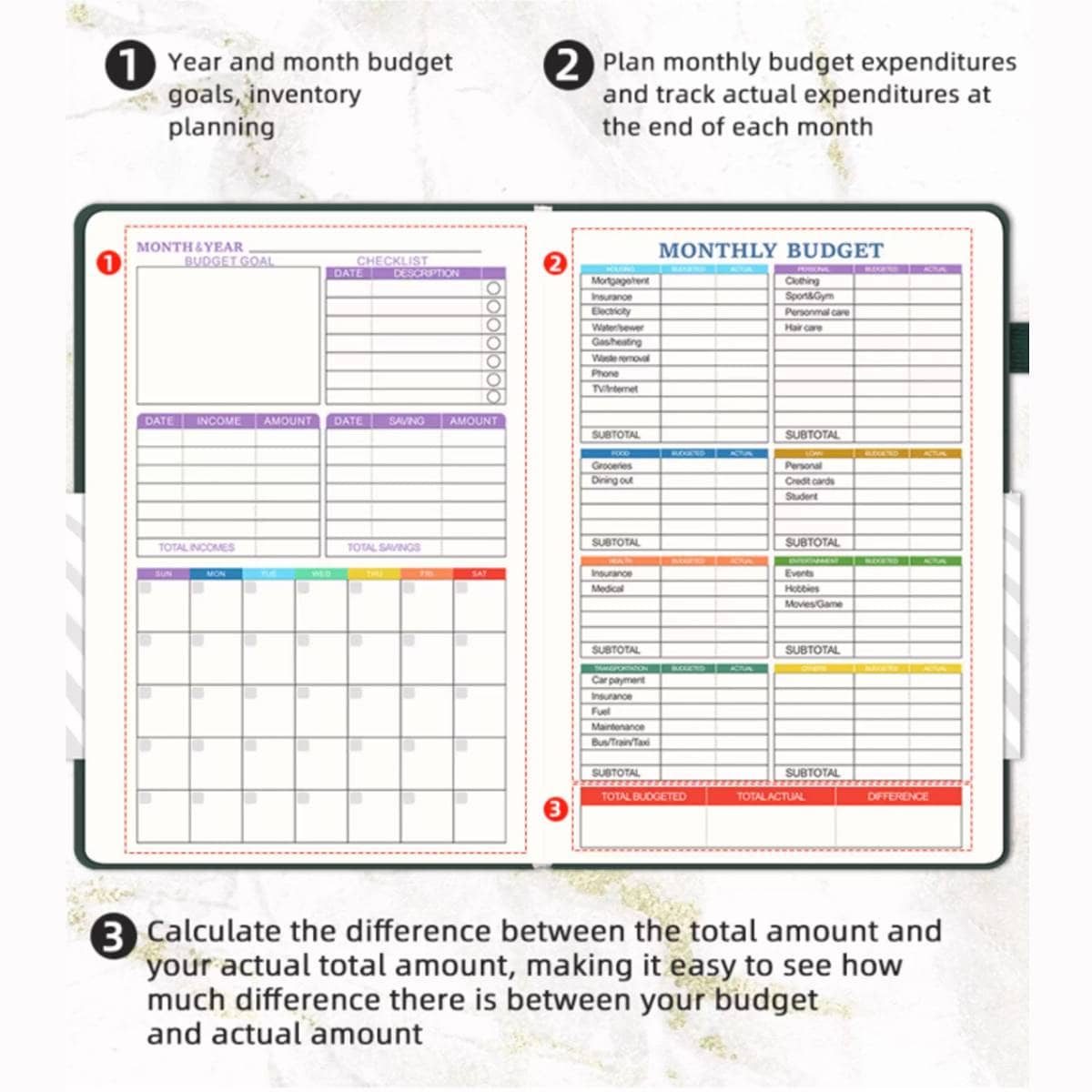 A5 Undated Monthly Budget Planner Hardcover Notebook - Black - view 5