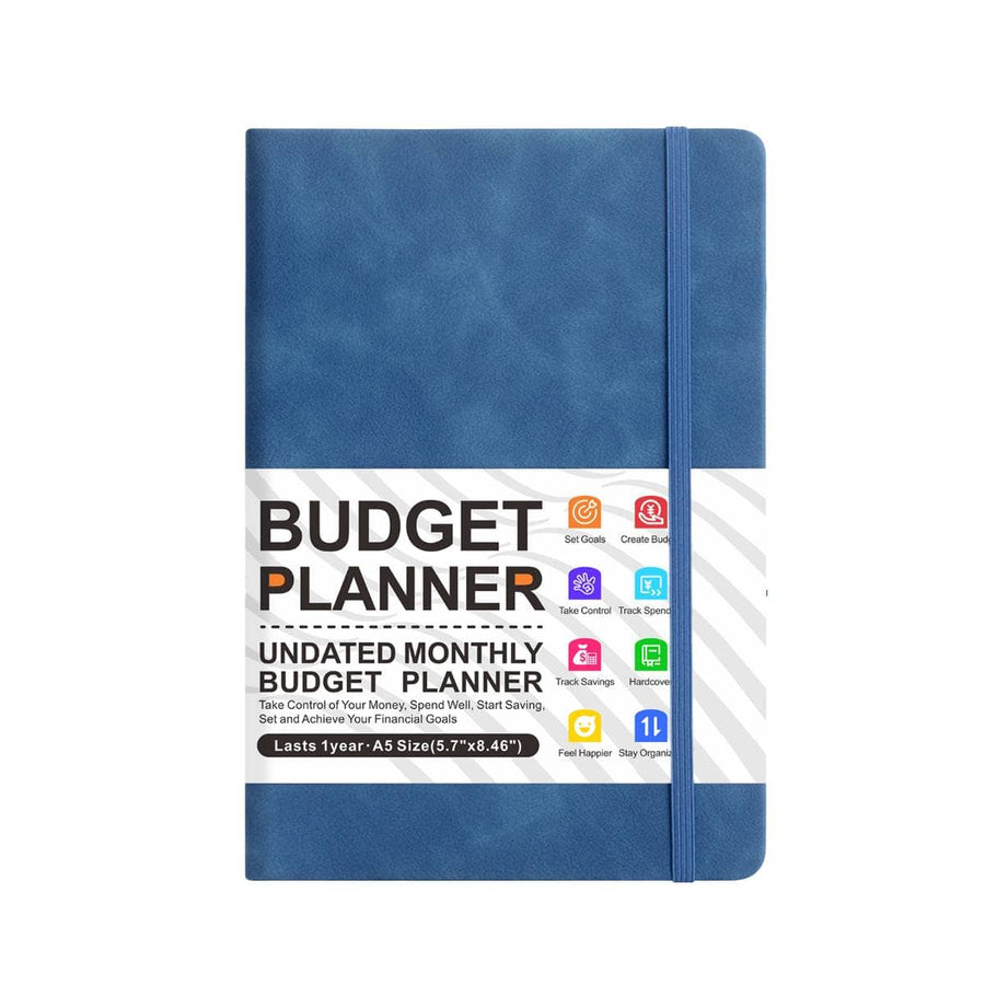 A5 Undated Monthly Budget Planner Hardcover Notebook - Blue