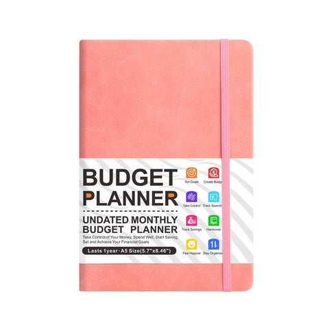 A5 Undated Monthly Budget Planner Hardcover Notebook - Pink