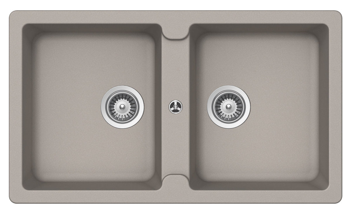 Abey Cristalite Plus double bowl sink pack with kitchen mixer - top or undermount - Concrete - TN200TC