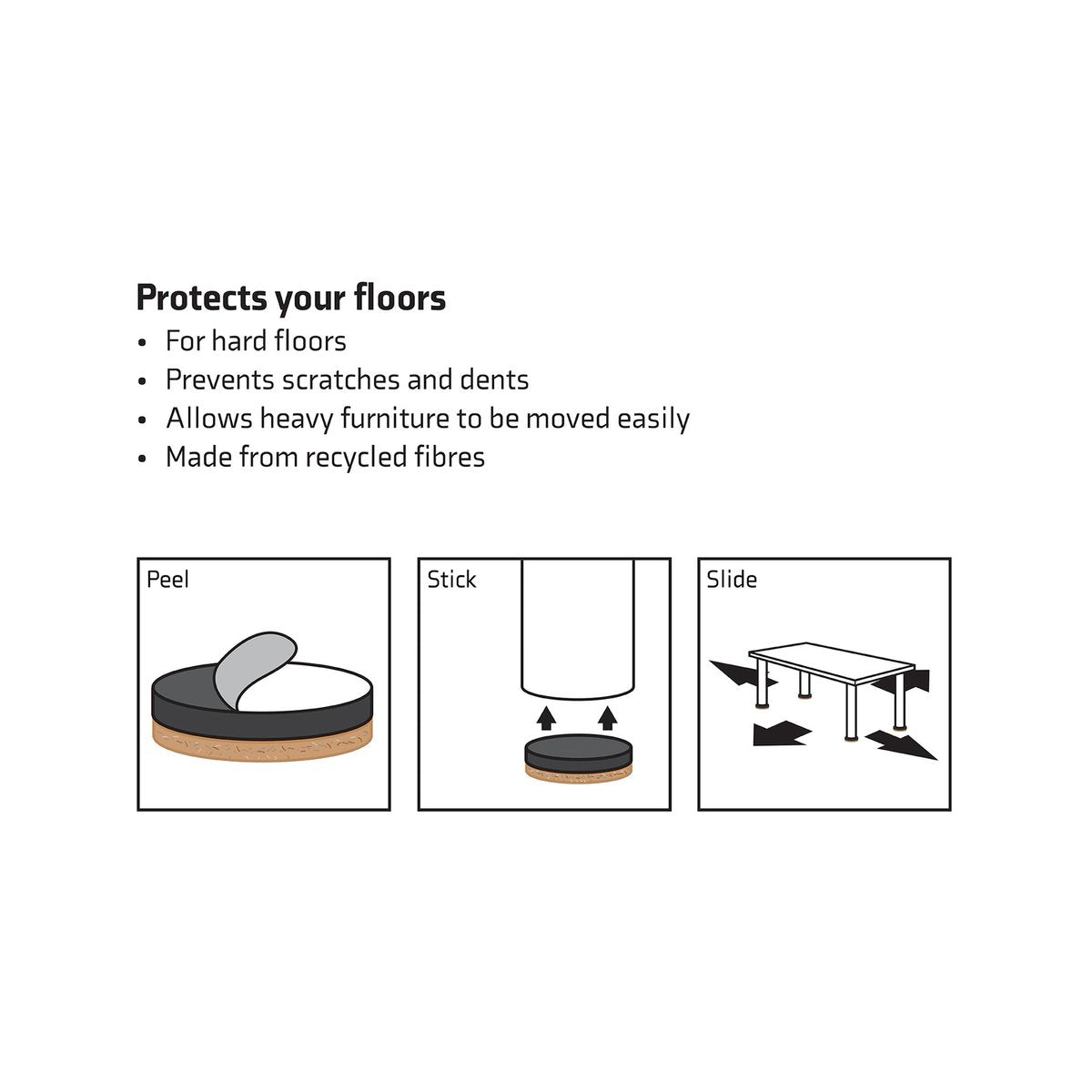 Surface Gard Heavy Duty Felt Sliders - 64mm - Felt - Self Adhesive - 4 Pack - SuperSaverAU - view 3