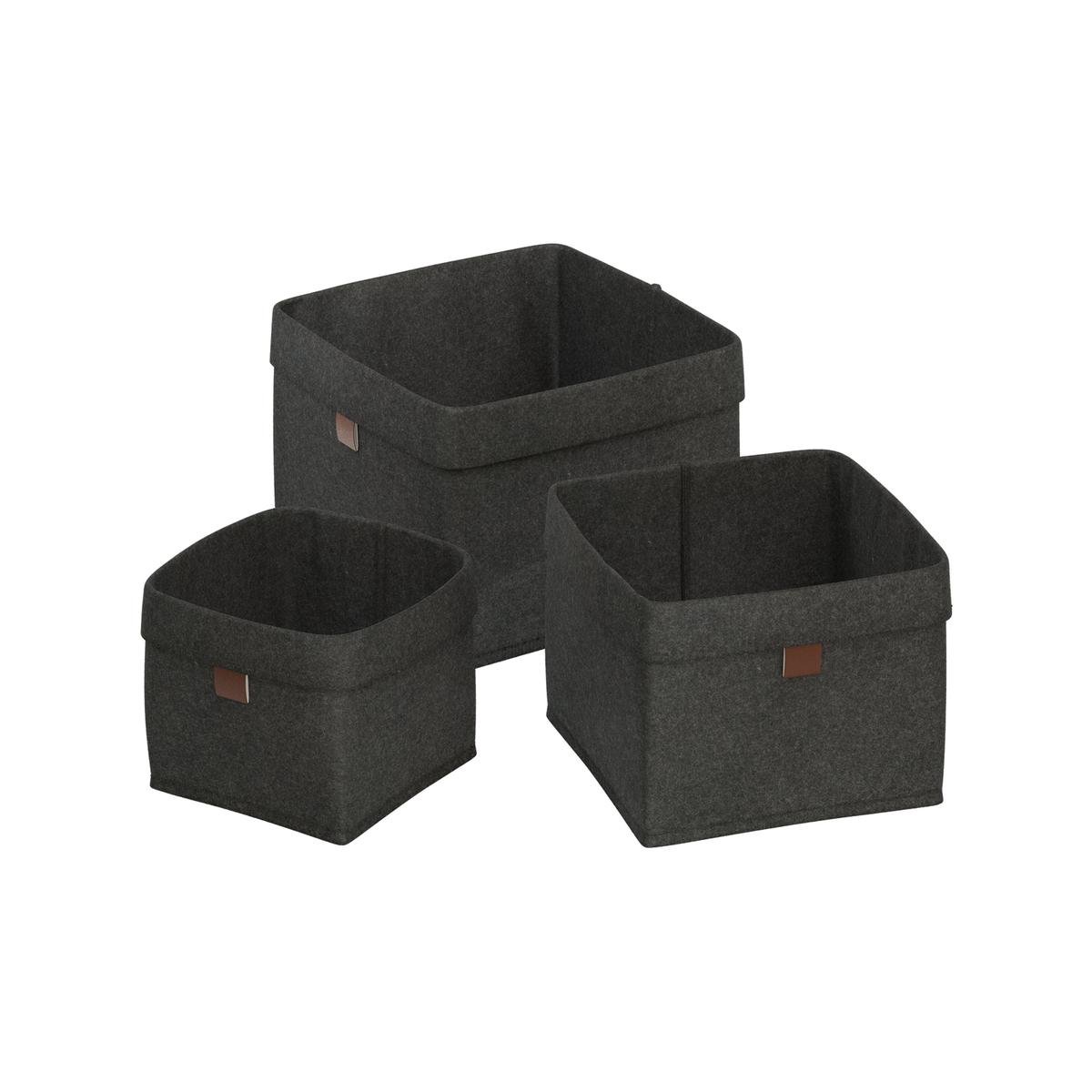 Flexi Storage Living Dark Grey Square Felt Baskets Set of 3 - 210mm x 160mm - Durable Storage Solution - SuperSaverAU - view 1