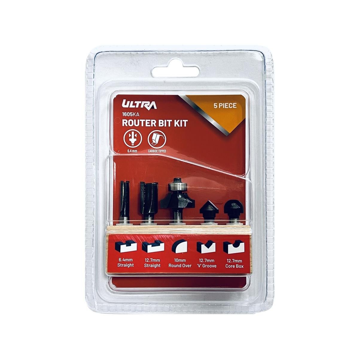 Ultra Router Bit Set - 5 Piece - 6.4mm Tungsten Carbide - Durable - SuperSaverAU - view 1