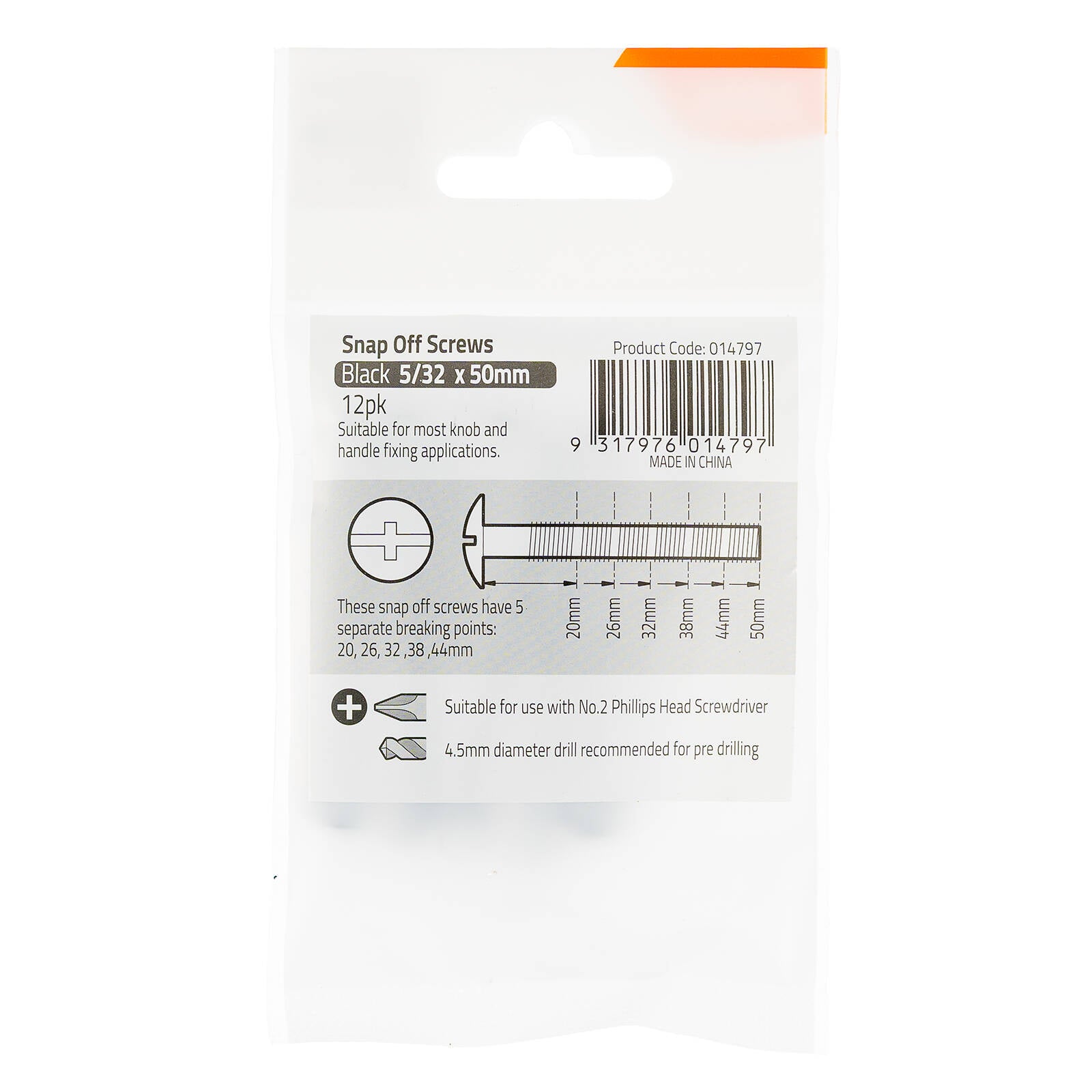 Taskmaster 5/32 x 50mm Black Zinc Snap Off Screw 12 Pack