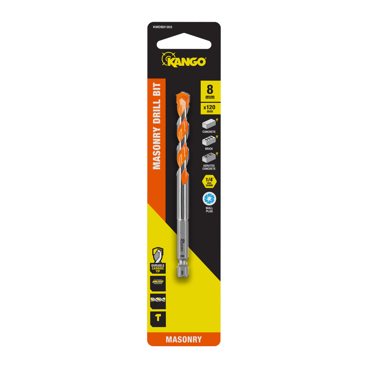 Kango 8 x 120mm 1/4" Masonry Drill Bit - Durable Carbide Tip - Efficient Dust Removal - SuperSaverAU - view 1