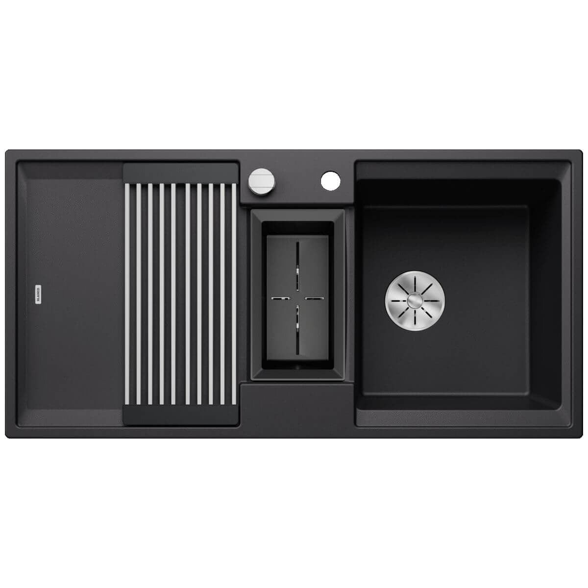 Blanco Adira 6S Silgranit sink with additional bowl and drainer - Black, XL main bowl, colander bin - 528133