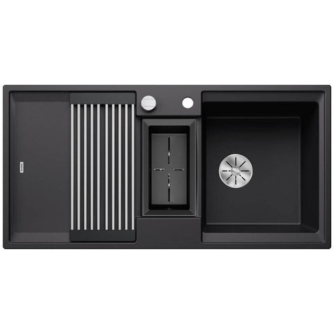 Blanco Adira 6S Silgranit sink with additional bowl and drainer - Black, XL main bowl, colander bin - 528133