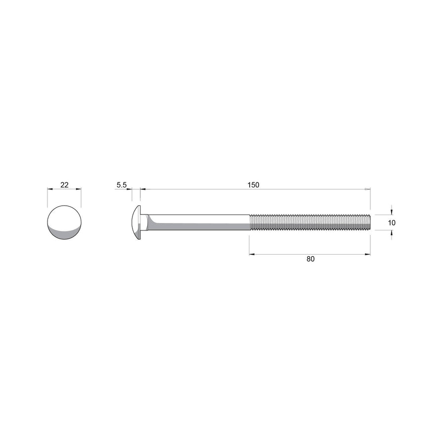 Zenith M10 x 150mm Hot Dipped Galvanised Cup Head Bolt and Nut - 4.6 Grade Steel, Each