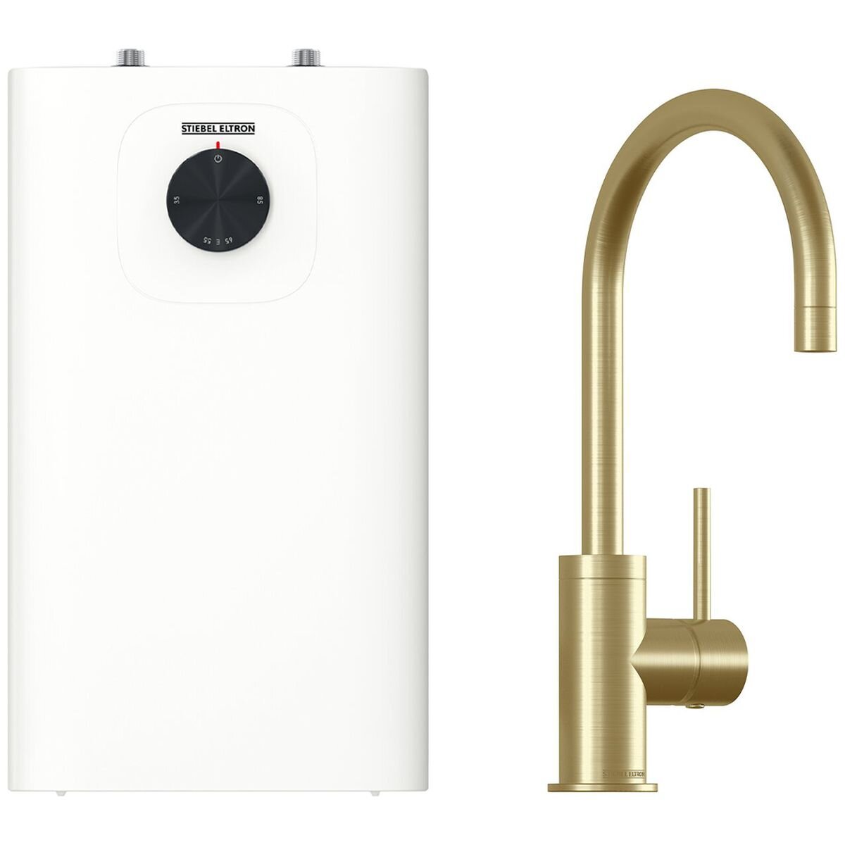 Stiebel Eltron SNU 10 PLUS 10L Storage Hot Water Unit - Gold Gooseneck Mixer, 160mm Spout - 208195