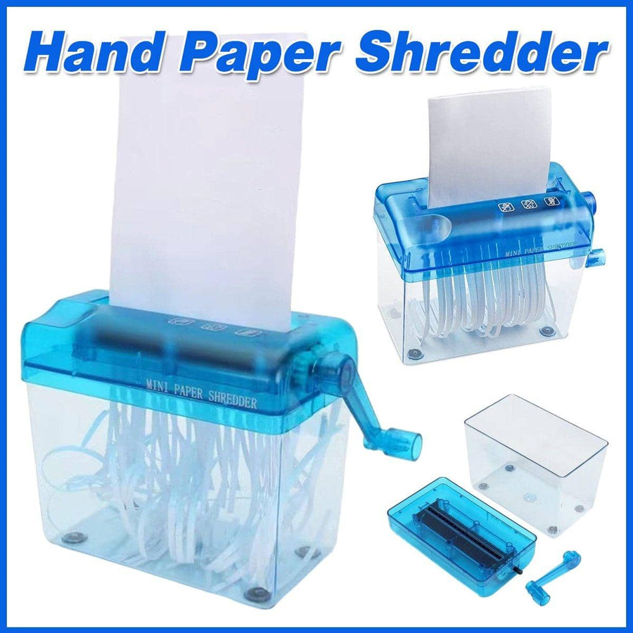 A6 Mini Hand Crank Paper Shredder, 3 mm Strip Cut - Blue