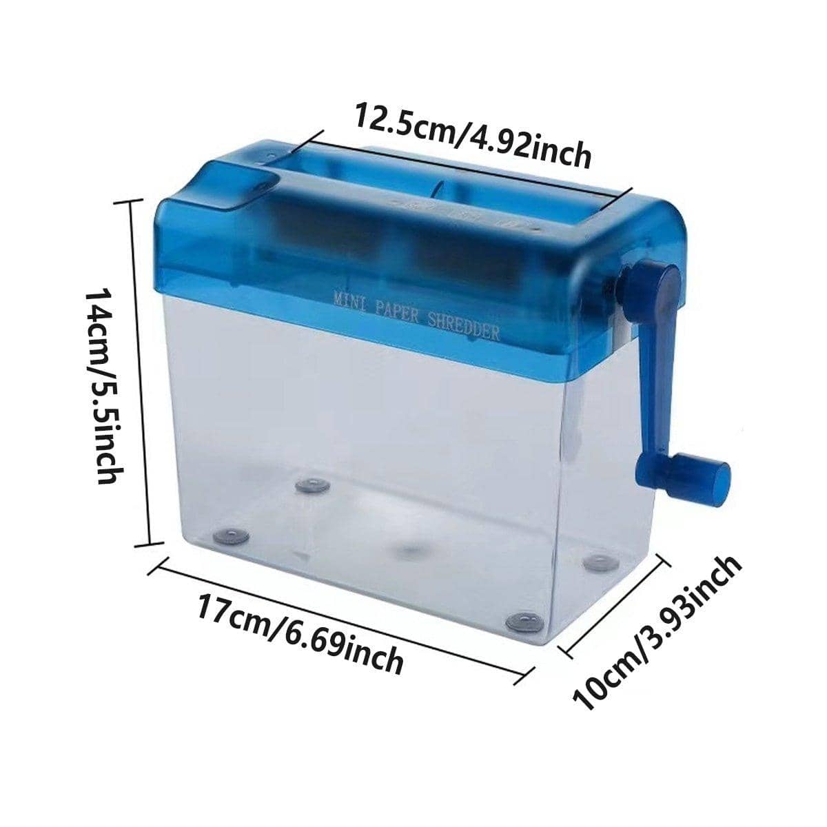 A6 Mini Hand Crank Paper Shredder, 3 mm Strip Cut - Blue - view 3