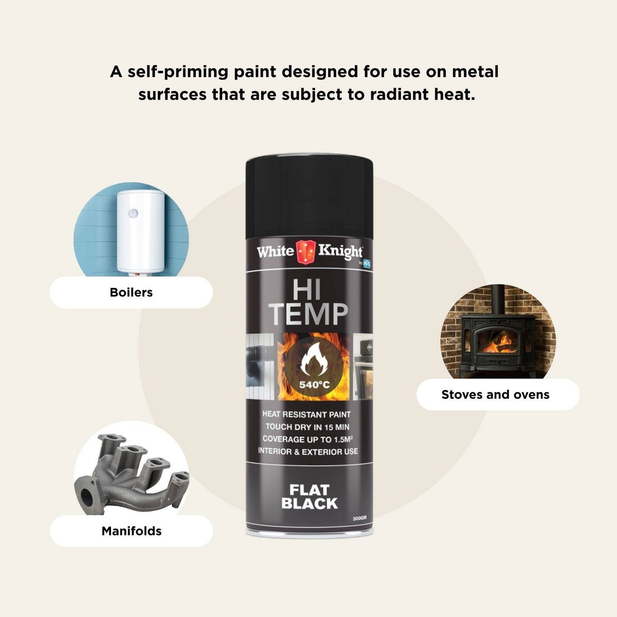 White Knight Hi Temp Spray Paint - 300g - Black - Solvent Based - Heat Resistant - SuperSaverAU - view 4