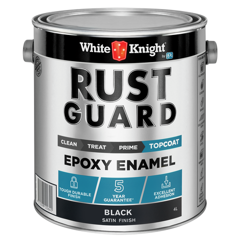 White Knight Rust Guard 4L Black Satin Epoxy Enamel Paint - Metal Coating, Indoor & Outdoor