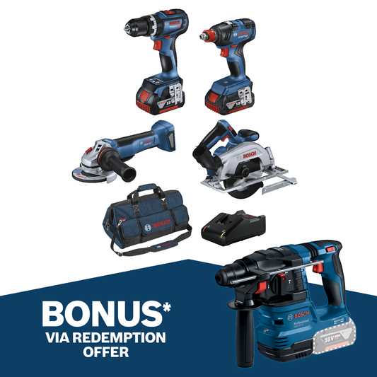 Bosch 18V Professional Hammer Drill Impact Driver Grinder Circular Saw - 4 Piece Kit 2x5.0Ah - 64Nm Torque