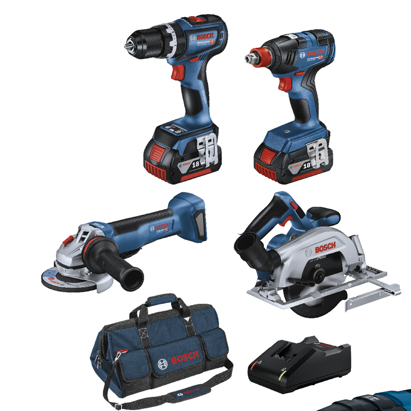 Bosch 18V Professional Hammer Drill Impact Driver Grinder Circular Saw - 4 Piece Kit 2x5.0Ah - 64Nm Torque - SuperSaverAU - view 1
