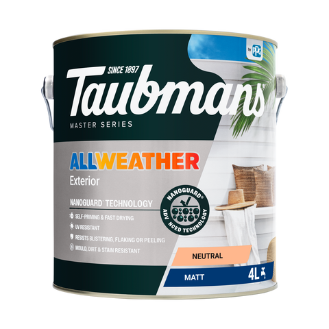 Taubmans 4L Neutral Matt All Weather Exterior Paint Water Based UV Resistant