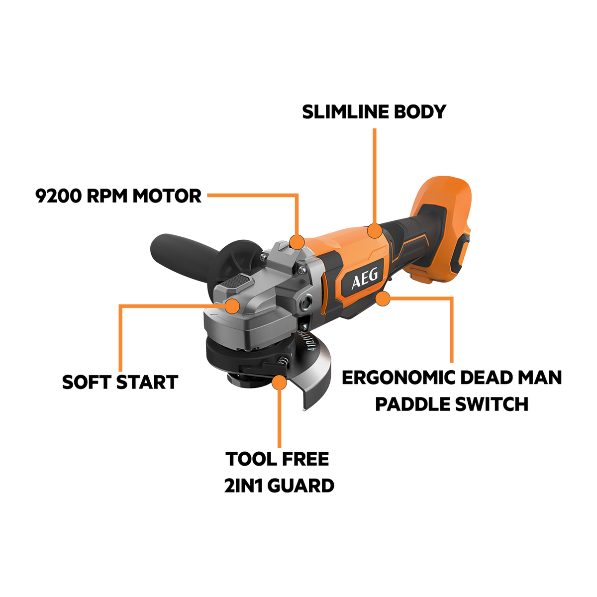 AEG 18V 125mm Cordless Angle Grinder A18SAG1250 - Skin Only