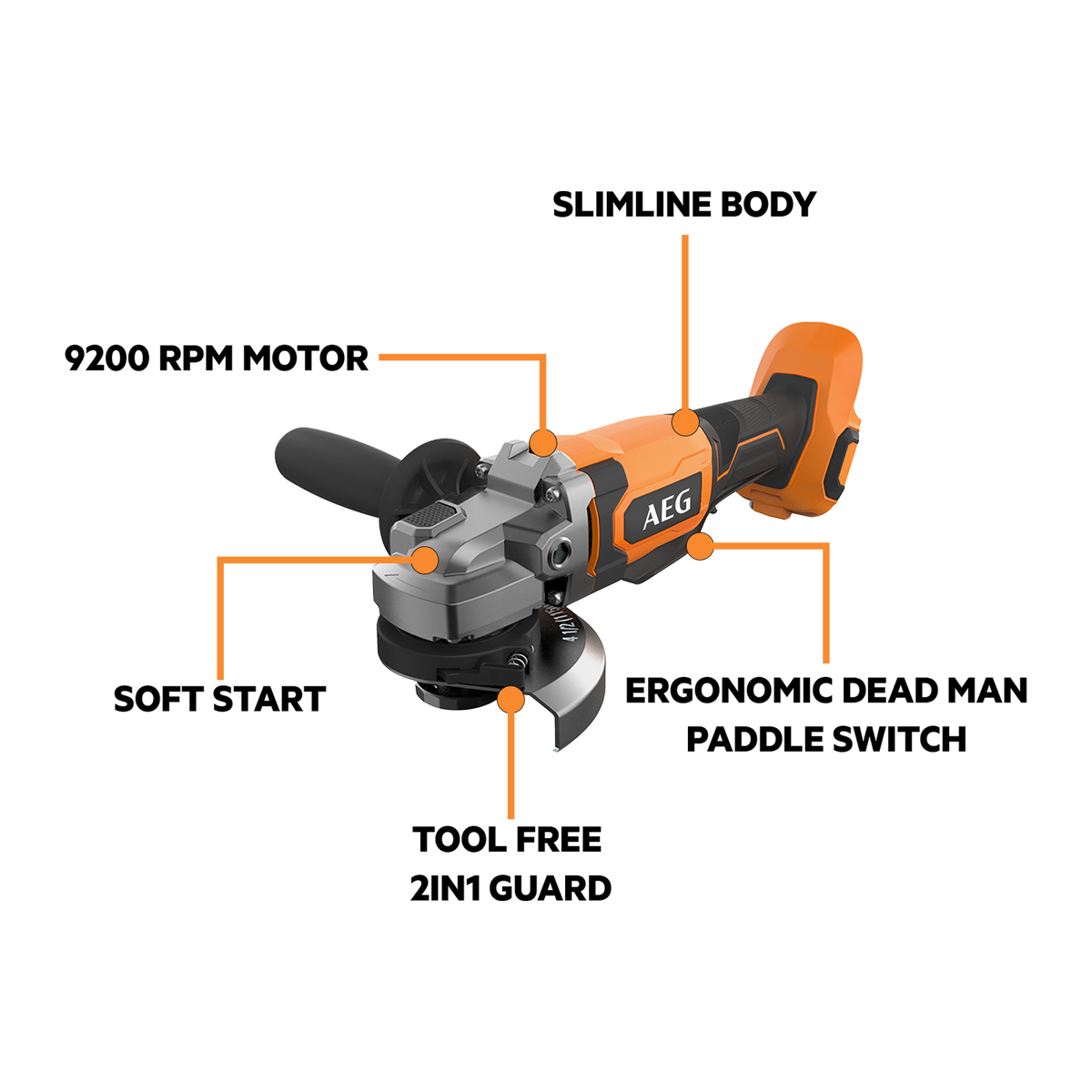 AEG 18V Angle Grinder Skin Only - 125mm - High Performance - Compact Design - SuperSaverAU - view 2