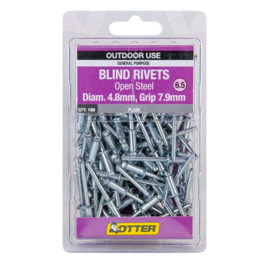 Otter Open Steel Blind Rivets 8 x 7 9mm 100 Pack High Strength - SuperSaverAU - view 1