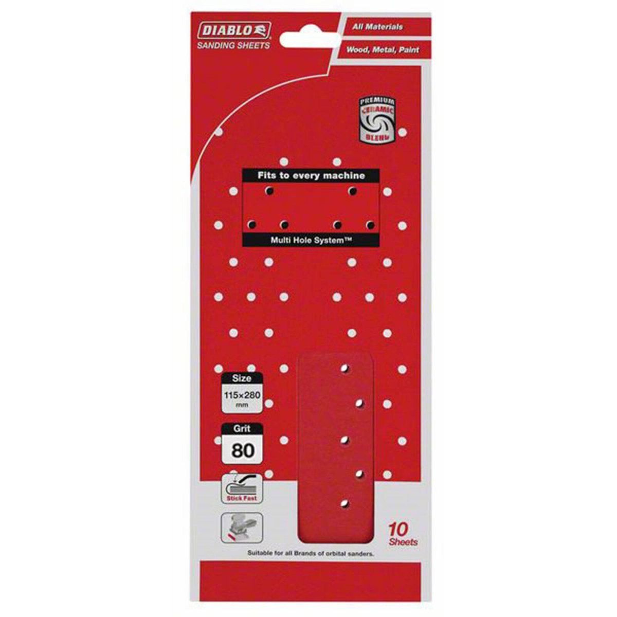 Diablo 80 Grit Sanding Sheet 115 x 280mm Coated Abrasive 10 Pack