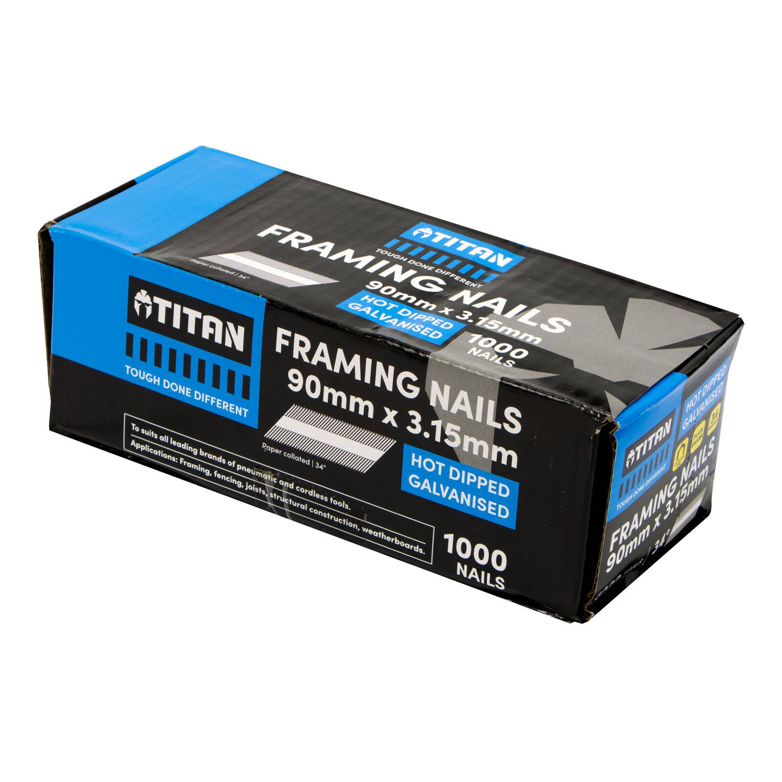 Titan 90 x 3.15mm Hot Dipped Galvanised Collated Framing Nails - 1000 Box